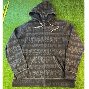 Quiksilver Mens XL Full Zip AOP Hoodie Faded Black Tribal Skull Print Surf Skate